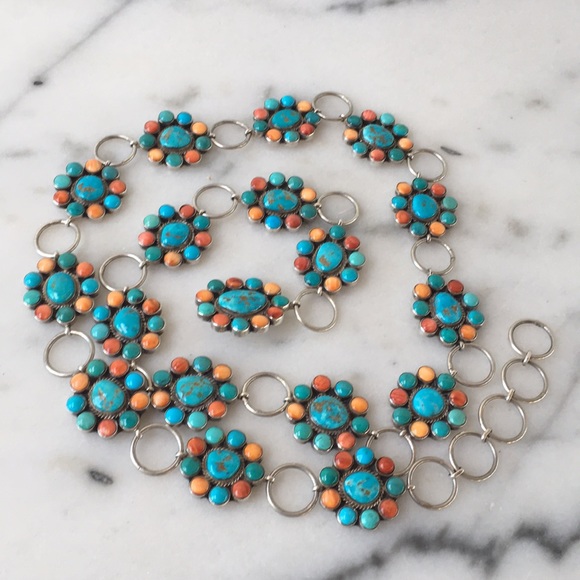 😄✨HOST PICK❣️Sterling, Turquoise & Coral Concho Belt Signed!✨ - Picture 8 of 8